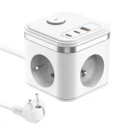 Elosztó 3 aljzat 1x USB-A 2x USB-C 1.4m fehér kapcsolós VYC33W