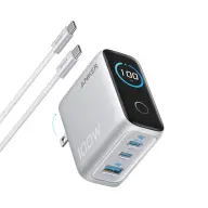 ANKER Charger 100W 3 portos Smart Display silver B121BG41