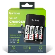 UNIROSS UCU010 Ni-MH töltőszett USB-C + 2x1300mAh AA + 2x600mAh AAA UCU010C