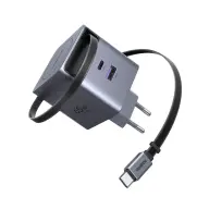 UGREEN GaN hálózati töltő visszahúzható kábellel 65W 3-port ezüst 65825