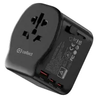 CELLECT de voiaj încărcător adapter 20W 2xUSB-C 1xUSB-A UK/CN/EU negru