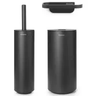 BRABANTIA MindSet 3-piece toilet accessory set bristle-head toilet brush toilet paper holder and spare toilet paper holder steel endless grey mineral texture - 303906 BR303906