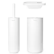 BRABANTIA MindSet 3-piece toilet accessory set bristle-head toilet brush toilet paper holder and spare toilet paper holder steel sparkling white mineral texture - 303920 BR303920