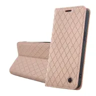 GIGAPACK Flip oldalra nyíló asztali tartós tok kártyatartóval 3D rombusz mintás iPhone 17 Pro Max / iPhone 18 Pro Max bézs GP-192004