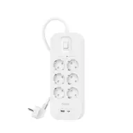 BELKIN SRB002VF2M-V2 Elosztó 6 aljzat USB-A+USB-C fehér kapcsolós védett