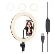GIGAPACK Szelfi lámpa kör alakú LED fény 3000-5000K 3 féle szín USB kábel Fekete GP-89234