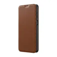 GIGAPACK iPhone 16 tok álló bőr hatású flip sötétbarna GP-196149