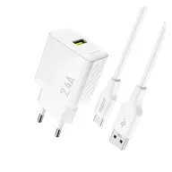 DUDAO A23TEU Fali töltő USB 2.4A + Type-C kábel fehér