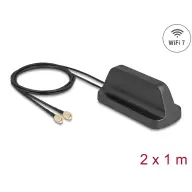 DELOCK WiFi 7 antenna 2 x RP-SMA-dugó 2.4 - 4.0 dBi irányítatlan. mágneses talppal és csatlakozókábellel ULA100 1 m. kültéri. fekete