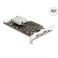 DELOCK PCI Express x8 kártya 2 x USB 20 Gbps USB Type-C anya és 2 x A-típusú USB 10 Gbps anyával - Quad Channel