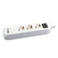 COMMEL Kapcsolós elosztó 3 aljzat USB A+C 3m fehér-szürke 234-406