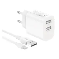 XO CE55 Hálózati töltő 12W + Lightning kábel fehér XO-CE55 LIGHTNING