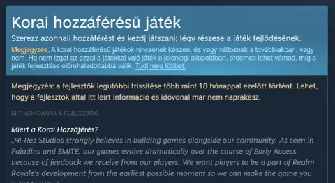 A Steam figyelmeztet, ha egy korai hozzáférésű játék régóta nem fejlődik