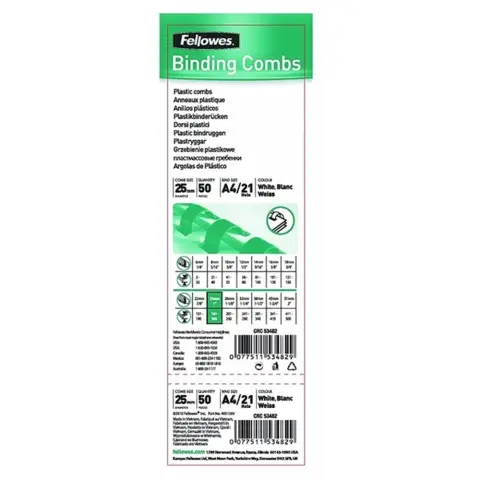 FELLOWES 16 mm plastic binding comb 101-120 sheets white