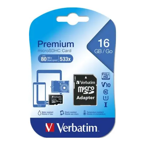 VERBATIM microSDHC Card 16GB MicroSDHC 10 MB/s 44082