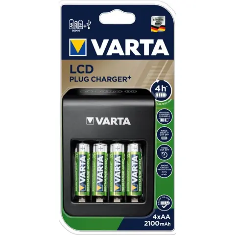VARTA LCD Plug töltő fekete + 4 ReadyToUse ceruza akku (AA) 2100mAh
