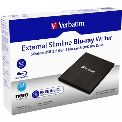 VERBATIM External Slimline USB 3.0 Blu-ray Writer fekete