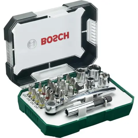 BOSCH 26 részes csavarozófej és dugókulcs készlet