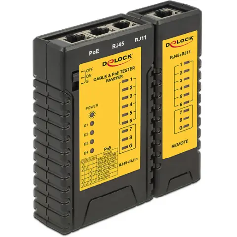 DELOCK Kábelteszter RJ45 / RJ12 / PoE csatlakozóhoz