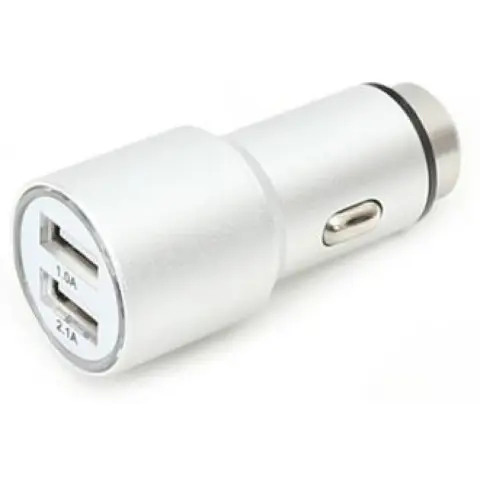 OMEGA Auto punjač 2xUSB 2.1A srebrni