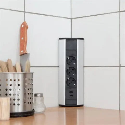 DELIGHT 20483 Elosztó 3 aljzat 2x USB 1.5m fekete-szürke sarok