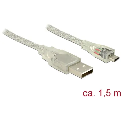 DELOCK USB Micro USB Átalakító Átlátszó 1.5m 83899