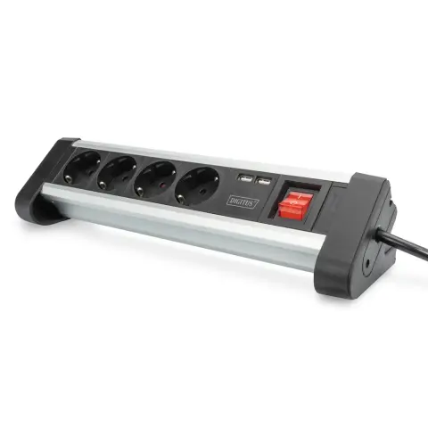 DIGITUS DA-70614 elektromos elosztó 1.5 M 4xAC 2xUSB beltéri fekete-ezüst