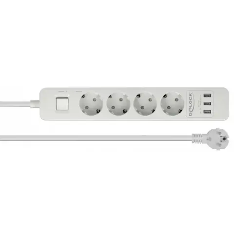 DELOCK 4-outlet power strip 3 x USB 1.5m white