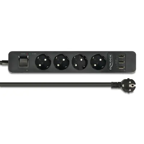 DELOCK If Lózati 4 outlet distributor 3 x USB 1.5m black