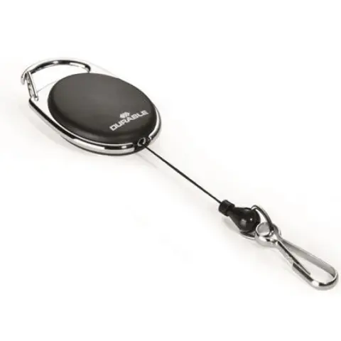 DURABLE ID Card Holder with Retractable Carabiner Style Black