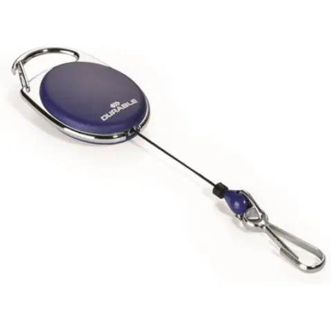 DURABLE ID Card Holder with Retractable Carabiner Style Dark Blue
