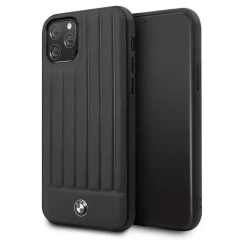 BMW Bőr csíkos hátlap tok BMW Logóval iPhone 11 Pro Max fekete