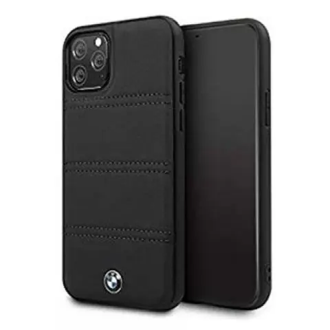 BMW Bőr vízszintes csíkos hátlap tok BMW Logóval iPhone 11 Pro Max fekete