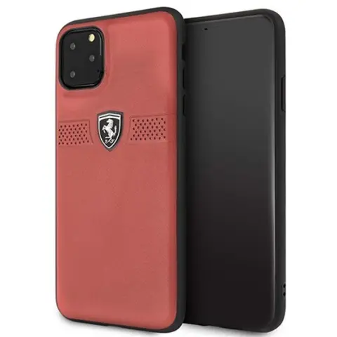 FERRARI Bőr hátlap tok Dombornyomott lukacsos csíkkal Ferrari Off Track Logóval iPhone 11 Pro Max piros