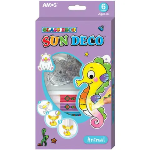 AMOS Sun Deco Állatfigurás üvegfestőkészlet 6 darab mintával