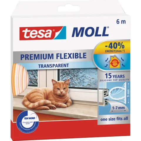 TESA Ajtó és ablaktömítő szalag 9 mm x 6 m "tesamoll® Premium Flexible" átlátszó