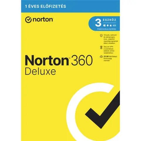 NORTON 360 Deluxe 25GB Hungarian 1 user - 3 device - 1 year Electronic licensing