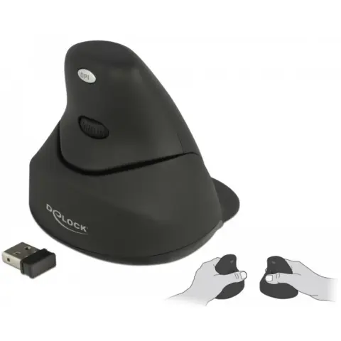 DELOCK 12553 Ergonomska navpična brezžična laserska miška s 4 gumbi 2.4 GHz - primerna za levičarje in desničarje