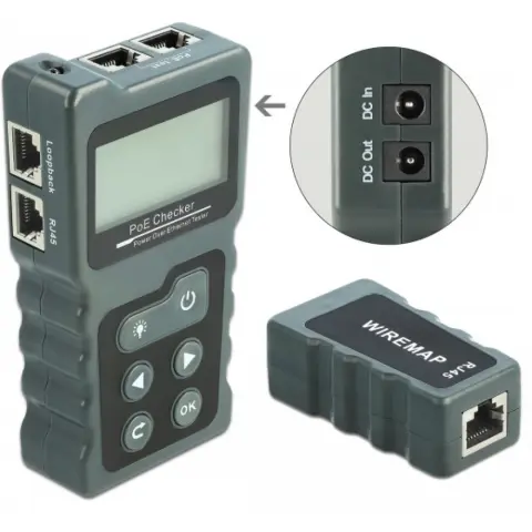 DELOCK LCD kábel tesztelő RJ45 / PoE / DC