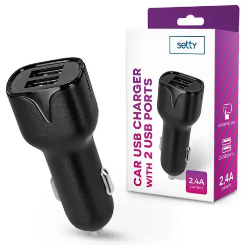 Setty autós töltő 2xUSB 2.4A fekete