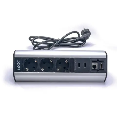 TOO DPS-114-3S 3 aljzat asztalra rögzíthető elosztó 2x USB fekete-ezüst