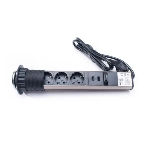TOO PPS-305-3C 3 aljzat rejtett hálózati elosztó 2x USB fekete-króm