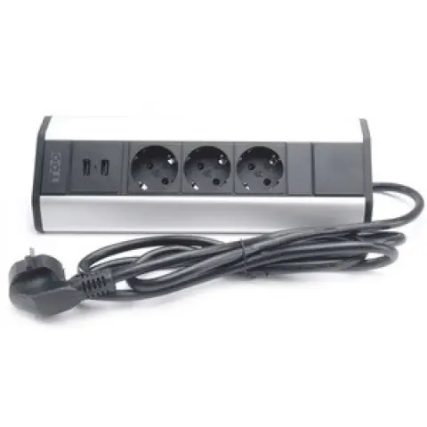 TOO VPS-315-3S 3 aljzat sarok elosztó 2x USB fekete-ezüst