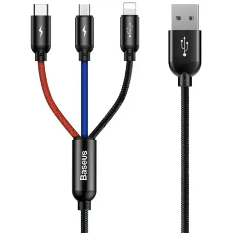 BASEUS USB Lightning + Micro USB + USB Type C adapter z vzorcem 1.2m CAMLT-BSY01