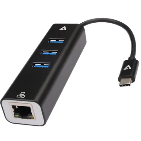 V7 Ethernet Adapter USB-C Male to 3x USB 3.0 Female ports