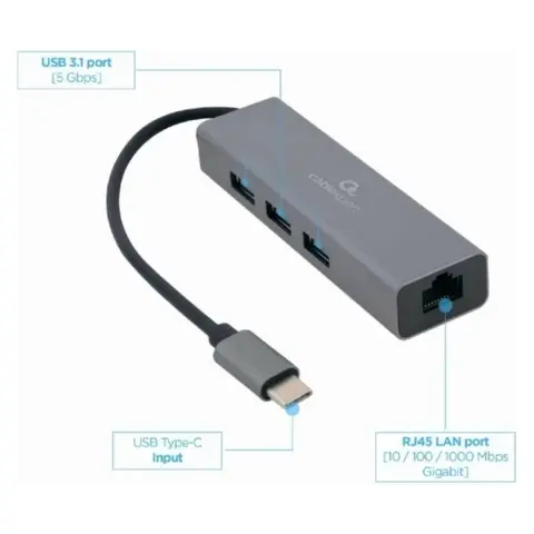 GEMBIRD A-CMU3-LAN-01 USB 3.1 Type C UTP Convertor 1Gbps gri