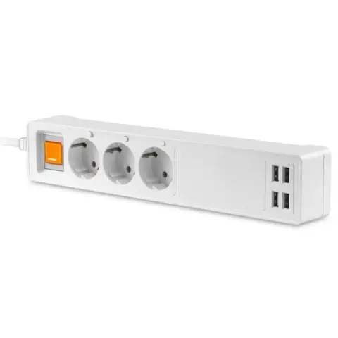 PLATINET PSHS16AW 3 utičnice Razdjelnik 4x USB 1.8m bijeli zaštićen s prekidačem