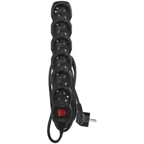 EMOS PC1621R Verlängerungskabel 6 Steckdosen 1.5m schwarz mit Schalter