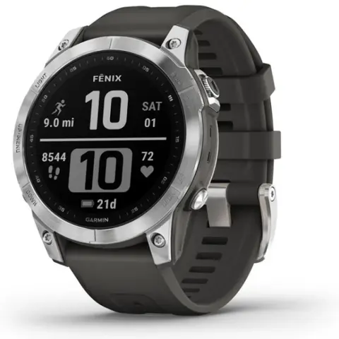 GARMIN Fenix 7 ezüst-szilikon szíj grafit