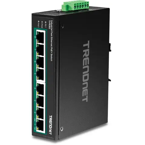 TRENDNET TI-PE80 8-Port ipari Fast Ethernet PoE+ DIN-Rail Switch